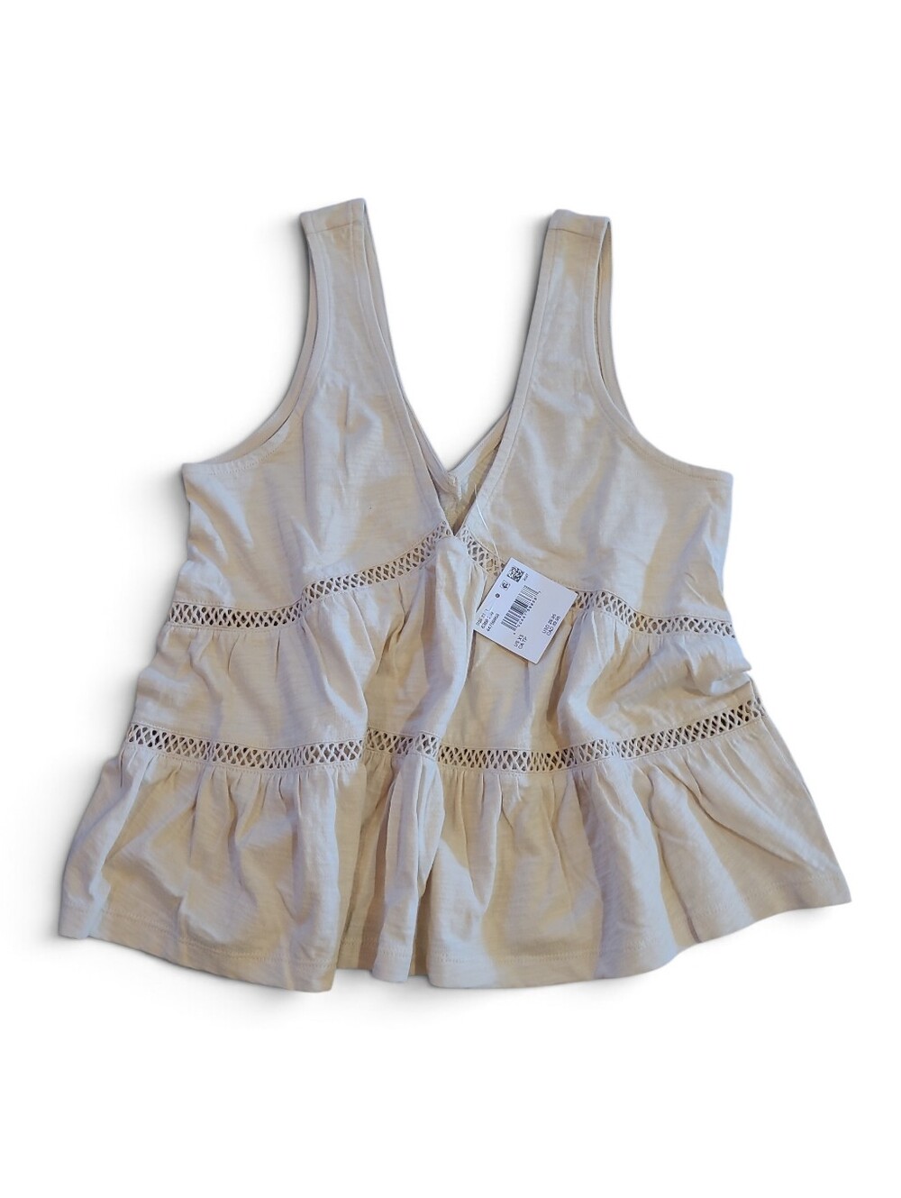 Women's AE Sunchaser Lace Babydoll Plunge Tank Top 100% Cotton Ivory Blue XS NWT